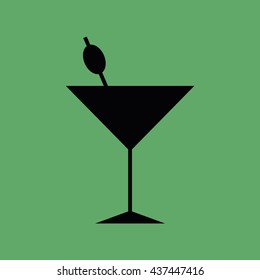 Black cocktail glass vector icon illustration
