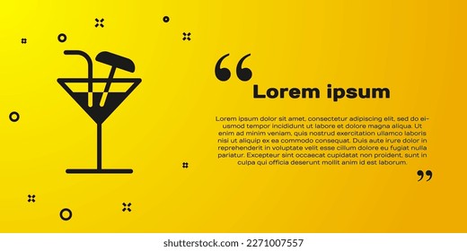 Black Cocktail icon isolated on yellow background.  Vector Illustration