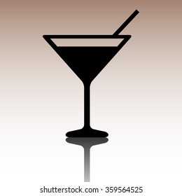 Black Cocktail icon. Vector illustration with reflection