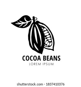 Black cocoa beans logo icon isolated on white background. Chocolate cocoa beans vector design