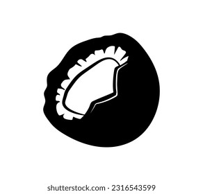 Black coconut silhouette. Simple vector illustration. Tropical nut fruit icon isolated on white background.