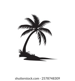 Black coconut Tree Illustration Silhouette Logo Symbol Vector.