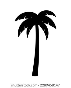 Ilustración del vector de esticadores de doodle de silueta de árbol de coco negro para el elemento de decoración de la playa de verano. Árbol de palma simple aislado en fondo blanco