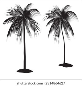 Black coconut tree silhouette graphic vector for summer,