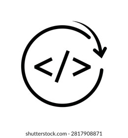 Black coding symbol with circular arrow on white background, representing recursion