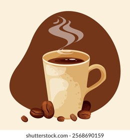 Black coffee, americano hot drink, green. Drink vector illustration design. 