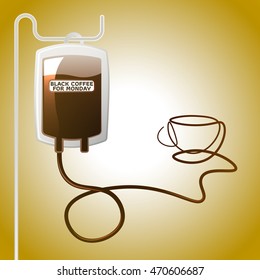 Black coffee bag for Monday, A refreshing boost, concept art.