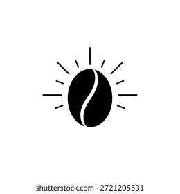 Black coffee bean icon with radiating lines on a white background.
