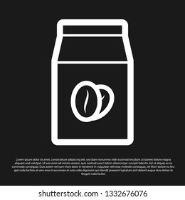 Black Coffee beans in bag icon isolated on black background. Vector Illustration