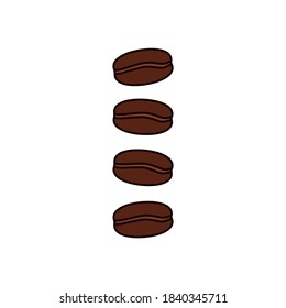 Black coffee beans in cartoon style. Coffee grains isolated on white background. Espresso, americano, latte, cappuccino symbol. Vector illustration for shops, packages, cafe, to go, takeaway cups logo