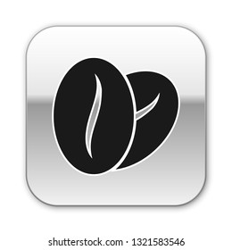 Black Coffee beans icon isolated on white background. Silver square button. Vector Illustration