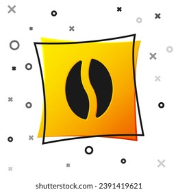 Black Coffee beans icon isolated on white background. Yellow square button. Vector