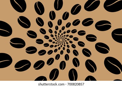 Black coffee beans on a brown background - vector pattern