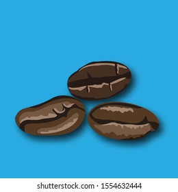 Black coffee beans on white background. Beverage icon. Roasted coffee beans texture background