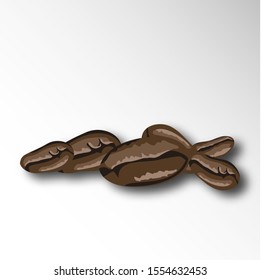 Black coffee beans on white background. Beverage icon. Roasted coffee beans texture background