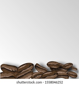 Black coffee beans on white background. Beverage icon. Roasted coffee beans texture background