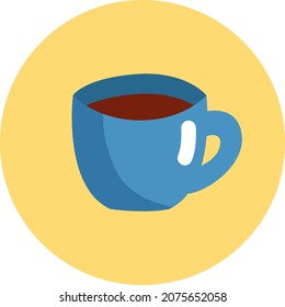 Black coffee in blue mug, illustration, vector, on a white background.