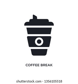 black coffee break isolated vector icon. simple element illustration from startup concept vector icons. coffee break editable logo symbol design on white background. can be use for web and mobile