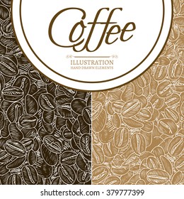 Black coffee and cappuccino concept roasted coffee beans hand drawn vintage sketch vector illustration 