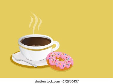 Black coffee cup with donut