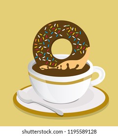 Black coffee cup with donut vector
