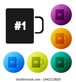 Black Coffee cup flat icon isolated on white background. Tea cup. Hot drink coffee. Set icons colorful circle buttons. Vector Illustration