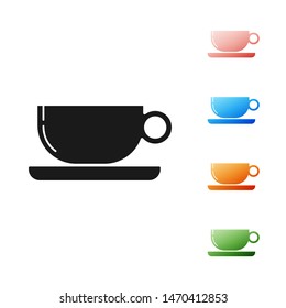 Black Coffee cup flat icon isolated on white background. Tea cup. Hot drink coffee. Set icons colorful. Vector Illustration