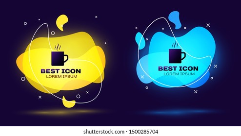 Black Coffee cup flat icon isolated on blue background. Tea cup. Hot drink coffee. Set of liquid color abstract geometric shapes. Vector Illustration