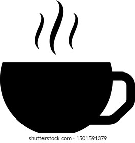 Black Coffee cup flat icon isolated on white background. Tea cup. Hot drink coffee.  Vector Illustration