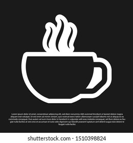 Black Coffee cup flat icon isolated on black background. Tea cup. Hot drink coffee.  Vector Illustration