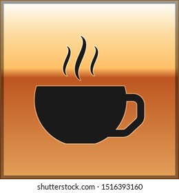 Black Coffee cup flat icon isolated on gold background. Tea cup. Hot drink coffee.  Vector Illustration
