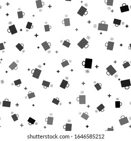 Black Coffee cup flat icon isolated seamless pattern on white background. Tea cup. Hot drink coffee.  Vector Illustration
