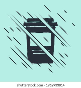 Black Coffee cup to go icon isolated on green background. Glitch style. Vector