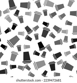 Black Coffee cup to go icon isolated seamless pattern on white background.  Vector Illustration