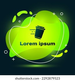 Black Coffee cup to go icon isolated on black background. Abstract banner with liquid shapes. Vector