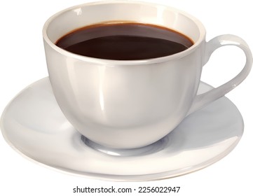 Black Coffee in a Cup Hand Drawn Painting Illustration Isolated