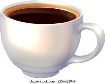 Black Coffee in a Cup Hand Drawn Painting Illustration Isolated
