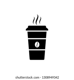 Black Coffee cup icon isolated on white background. Disposable coffee cup with hot coffee. Vector Illustration