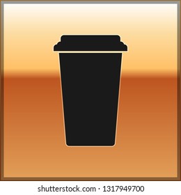 Black Coffee cup icon isolated on gold background. Disposable coffee cup with hot coffee. Vector Illustration