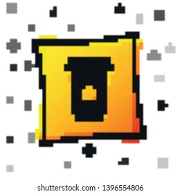Black Coffee cup icon isolated on white background. Disposable coffee cup with hot coffee. Yellow square button. Vector Illustration