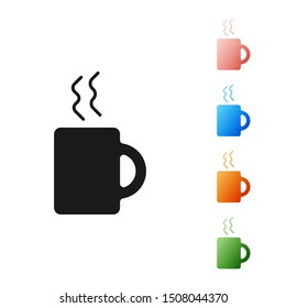 Black Coffee cup icon isolated on white background. Tea cup. Hot drink coffee. Set icons colorful. Vector Illustration