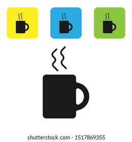 Black Coffee cup icon isolated on white background. Tea cup. Hot drink coffee. Set icons colorful square buttons. Vector Illustration