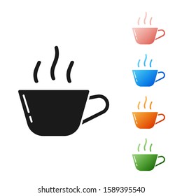 Black Coffee cup icon isolated on white background. Tea cup. Hot drink coffee. Set icons colorful. Vector Illustration