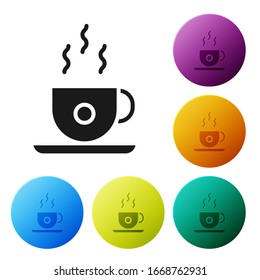 Black Coffee cup icon isolated on white background. Tea cup. Hot drink coffee. Set icons in color circle buttons. Vector Illustration