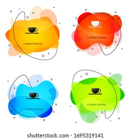 Black Coffee cup icon isolated on white background. Tea cup. Hot drink coffee. Abstract banner with liquid shapes. Vector Illustration