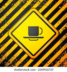 Black Coffee cup icon isolated on yellow background. Tea cup. Hot drink coffee. Warning sign. Vector