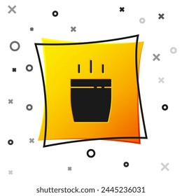 Black Coffee cup icon isolated on white background. Tea cup. Hot drink coffee. Yellow square button. Vector