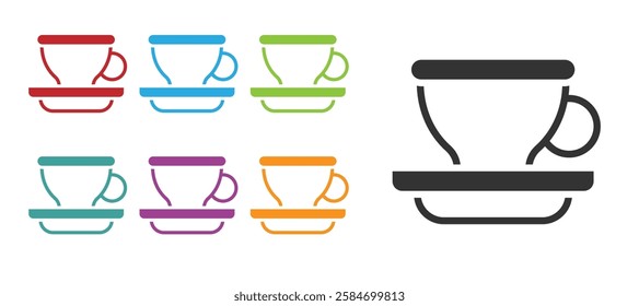 Black Coffee cup icon isolated on white background. Tea cup. Hot drink coffee. Set icons colorful. Vector