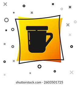 Black Coffee cup icon isolated on white background. Tea cup. Hot drink coffee. Yellow square button. Vector