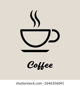 Black Coffee Cup Icon Steam Beige Background vector